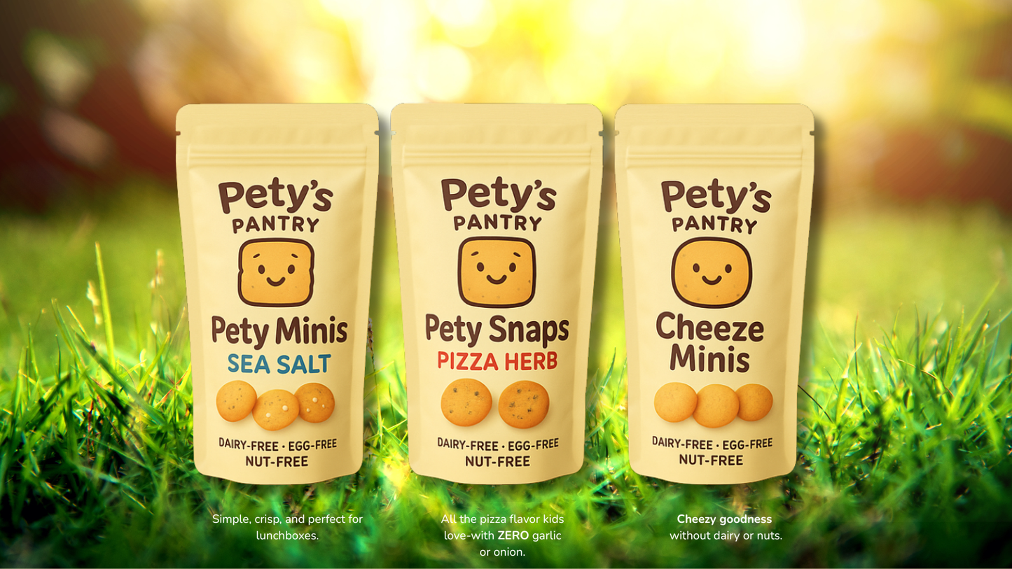 Founding Allergy Mom Box with three flavors of allergen-safe crackers.